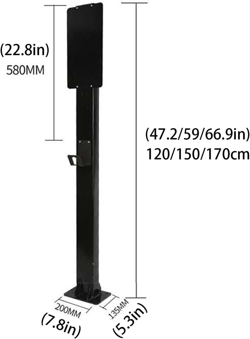 Outdoor EV Charger Pedestal - Electric Vehicle Charging Station with Support Pole, Wall-Mounted, Black with Back Panel, Durable and Weather-Resistant Charging Solution for All EVs