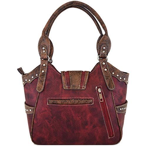 Western Style Tooled Leather Buckle Concealed Carry Purse Country Handbag Women Shoulder Bag Wallet Set4