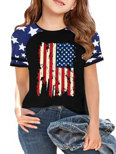 Girls 4th of July Shirt Kids USA Shirts American Flag Tshirt Girls Boys Patriotic T Shirt Independence Day Tee Tops