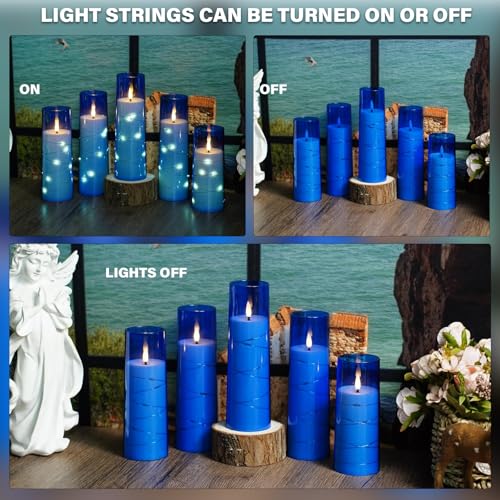 Image of Nimiko Flickering Flameless LED Candles,Battery Operated Candles 9 Pcs with Embedded Star String,Acrylic LED Pillar Candles with Remote,Suitable for Home Decoration to Create an Atmosphere (Blue)