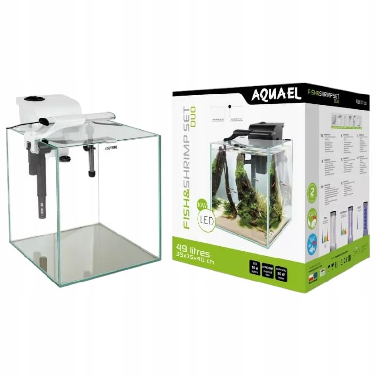Aquael Fish & Shrimp Set Duo 35 Akwarium 49L – LED Plant & Night, Filtr Kaskadowy, Grzałka 50W, Białe, 35x35x40cm