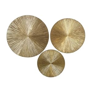 CosmoLiving by Cosmopolitan Wooden Plate Home Wall Decor Carved Radial Wall Sculpture, Set of 3 Wall Art 24″, 20″, 16″H, Gold