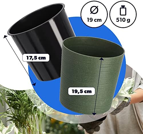 KADAX Plastic Flowerpot with stand for flowers and plants, Decorative Pot, Plant Container, Cylindrical Pot, Indoor Flowerpot, recycled Flowerpot (diameter 19 cm, green)