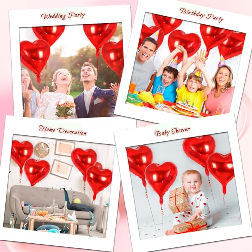 Image of 12 Pcs Red Heart Balloons,18 Inch Heart Foil Balloons Love Balloon Valentine Balloon for Birthday Party Wedding Engagement Party Baby Shower Valentine Day Decorations