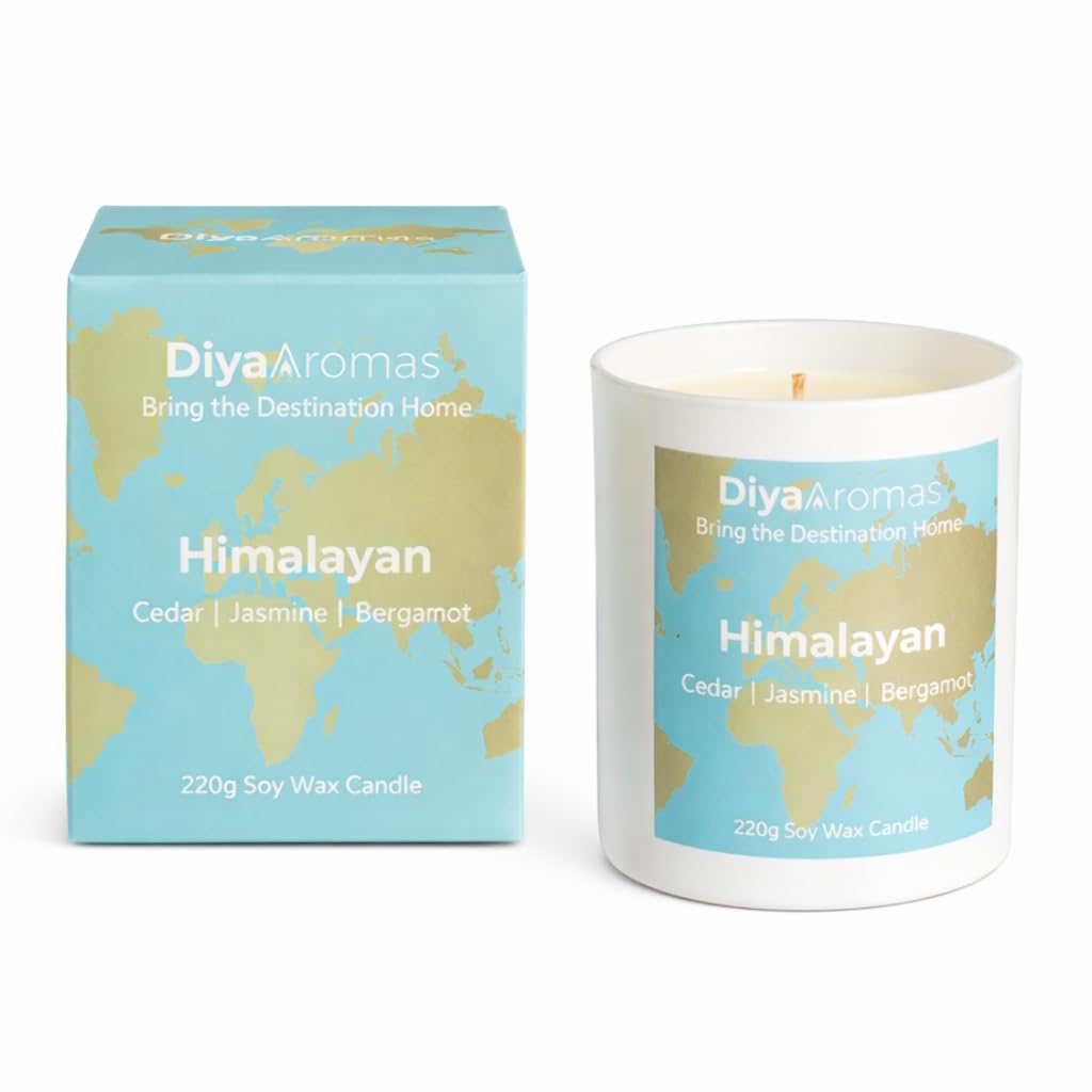 Diya Aromas White Luxury Scented Candle 220G – Himalayan | Premium Fresh Home Fragrance For Relaxation & Gifting | Cedar, Jasmine & Bergamot, Soy Wax Candle, Clean Elegant Home Ambience