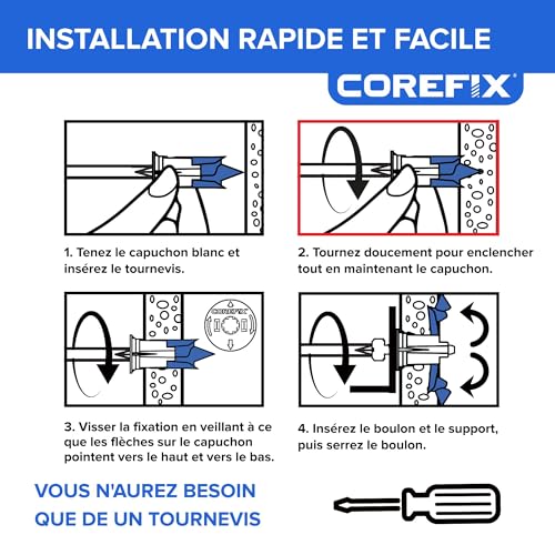 Fixation plaque de plâtre Corefix Spike lot de 24 ancrages muraux avec vis M5 - 5