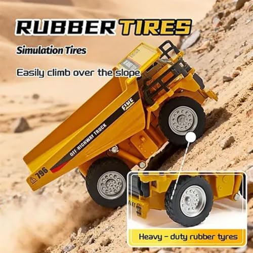 Image of EXOMOON Mini RC Alloy Dump Truck | 1 /64 2.4G Remote Controlled Engineering Vehicle for Kids | LED Lights Sound Two Speed Desktop Toy Model