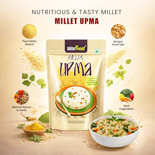 Image of WiseMeal Multi Millet Upma Mix | High Protein & High Fiber Instant Breakfast | No Added Preservatives | Easy to Cook Healthy Indian Breakfast | Weight Management Friendly | Traditional South Indian Upma Mix | Pack of 4