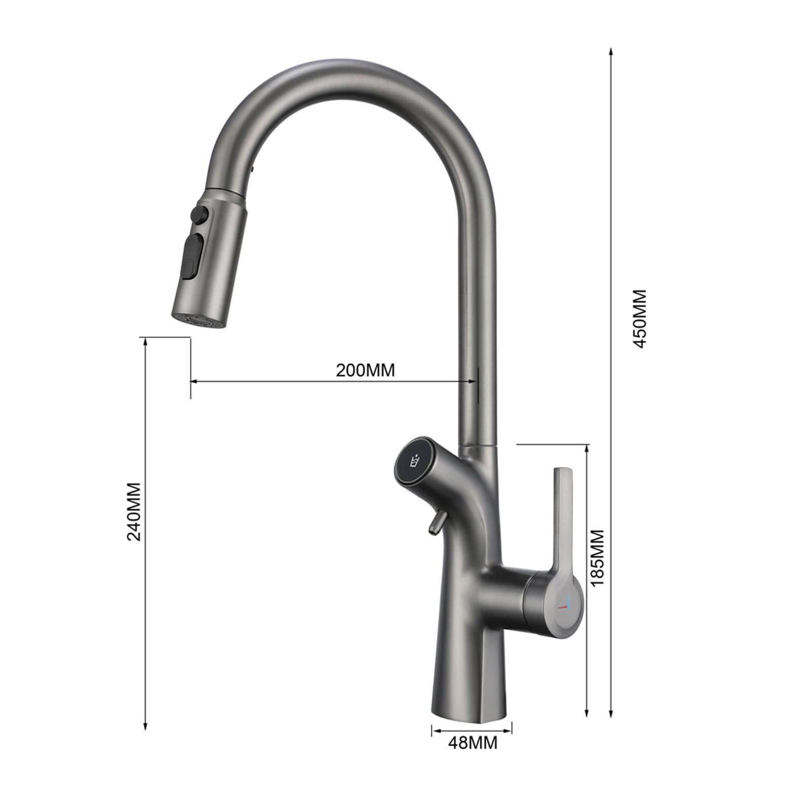 Grifo Cocina 3 Vias Osmosis Extraible Acero Inoxidable Cepillado Grifo de Cocina Un Solo Orificio Agua Fría y Caliente Agua Purificada-Cepillado