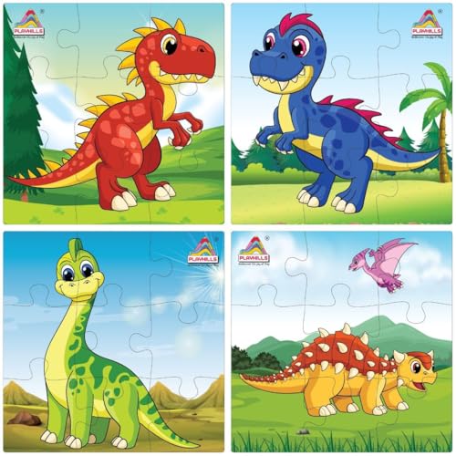 Image of Wooden Jigsaw Puzzle Set | Cute Dinosaurs Theme | 9-Piece Puzzles for Kids | Educational Learning Toy | Set of 4 for Children