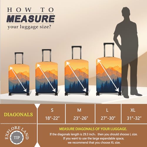 Image of Explore Land Travel Luggage Cover Air Approve Suitcase Protector Fits 18-32 Inches Case, Amber Mountains, S, Amber Mountains