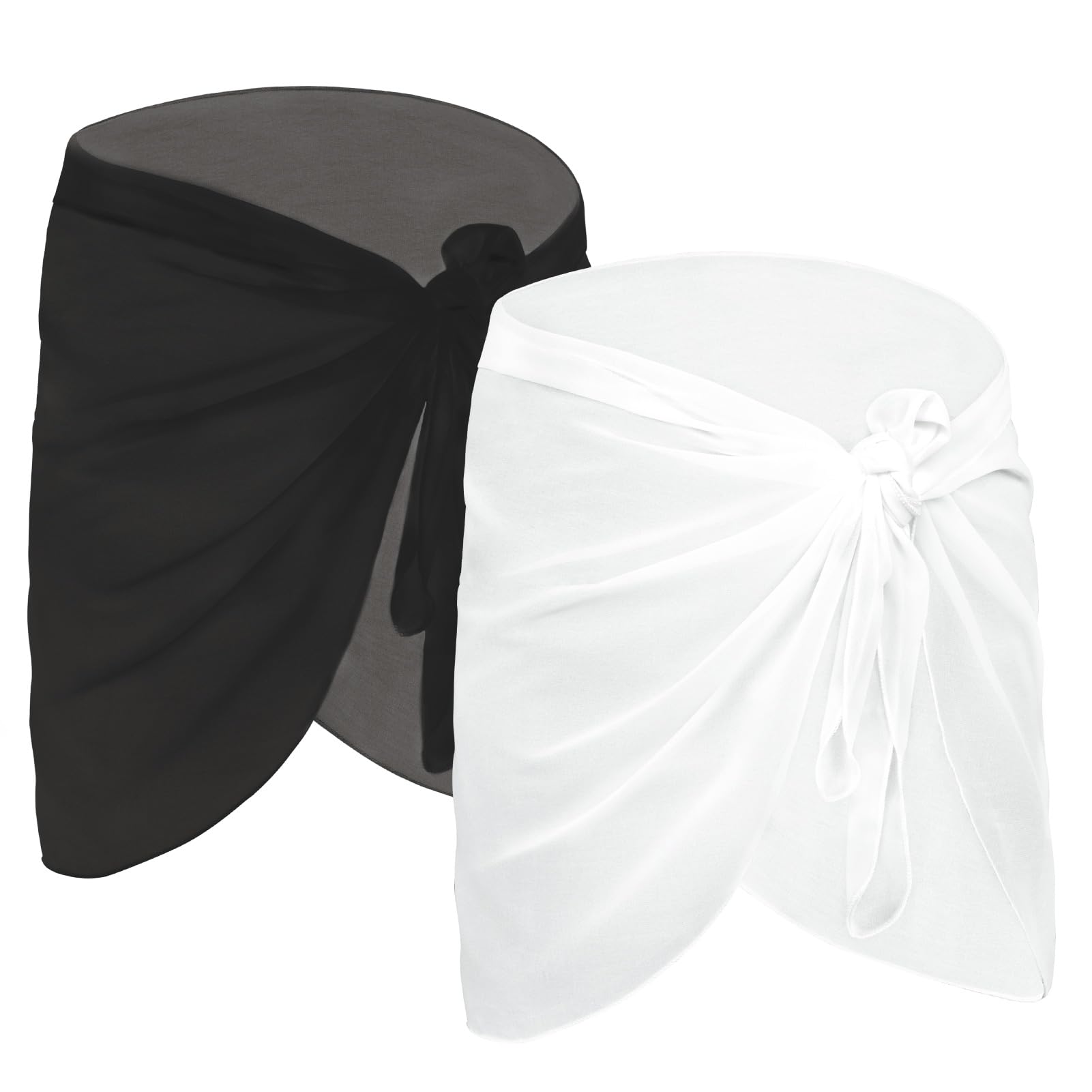 Kiiwah 2 Piezas Pareo de Playa para Mujer, Traje de Baño Chal de Gasa, Sarong Cubrebañador Falda de Playa Corta Semitransparente Bikini Cubierta Sarong para Playa Piscina Vacaciones