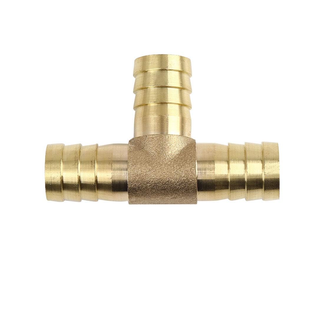 TOP-VIGOR 2Pcs 16mm Brass Barb Splicer Fitting, 3 Ways T-Shaped Fuel Hose Barbed Connector, Garden Tube Barbed Splitter Fitting for Water Fuel Gas Air Oil