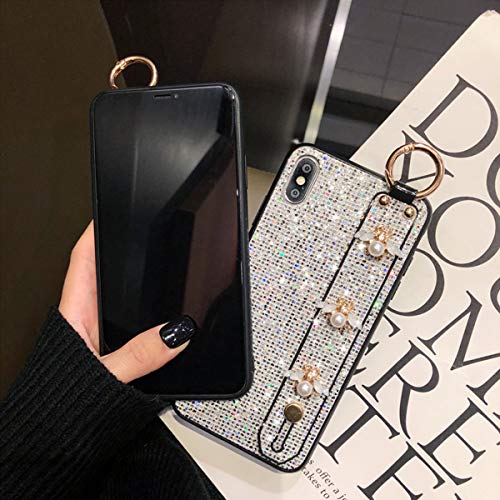 Aowner Compatible With Iphone 12 Pro Max Bling Stand Holder Case Luxury Hand Strap Glitter Sparkle Diamond Bee Wrist Bracket For Woman Girls Protective Cover Case, 6.7 Inch, Silver #TOP5