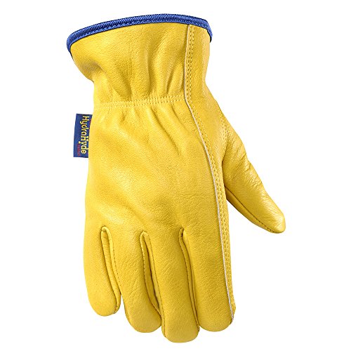 Water Resistant Leather Work Gloves, Grain Cowhide, Palm Patch, HydraHyde Technology, Extra Large (1201XL)