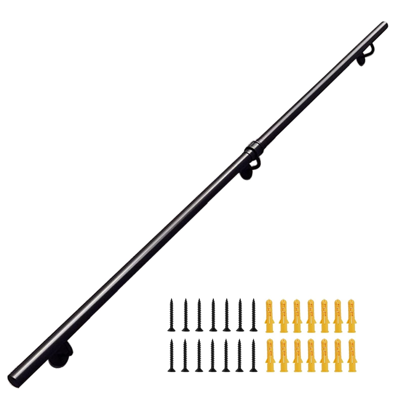 CMBSSTFC Kit per Scale in Metallo Nero - Ringhiera in Tubo Tondo per Interni ed Esterni da 7 Piedi - Maniglione di Sicurezza zincato per Montaggio a Parete - Supporto per ringhiera delle Scale per la