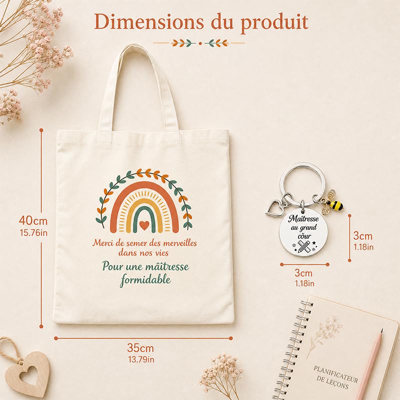 Tote Bag Maitressee Merci Porte-Clé Sac Cabas Femme Grande Capacité Réutilisable