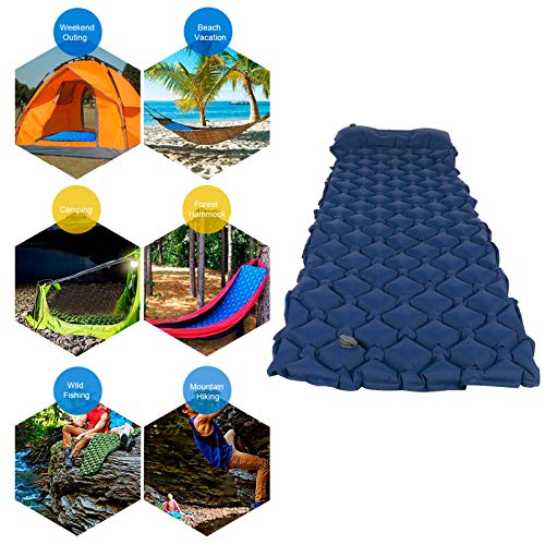 Tapete para dormir com ar, tapete para mochila, tapete inflável leve para viagem de piquenique (azul