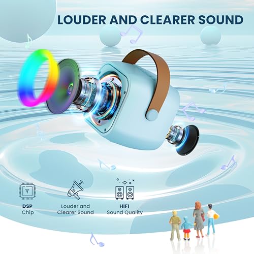 Karaoke Machine, Portable Bluetooth Speaker with 2 Wireless Microphones for Kids, Karaoke Toys Gifts Toys for Girls Boys Family Home Party（Blue） - 6