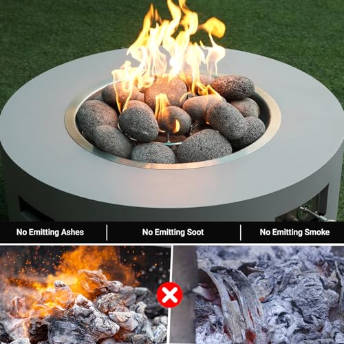 Image of Skyflame 3-5 Inch Natural Tumbled Stones for Gas Fire Pit, 15 Pounds | Round Lava Rock Pebbles, for Gas Fireplaces, Fire Table, Garden Landscaping Decoration, Cultivation of Potted Plants