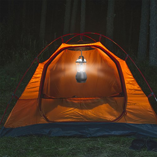 Dynamo Hand Crank Solar Powered Lantern - Battery-Operated or Rechargeable LED Light with Adjustable Settings for Camping by Whetstone (Black)