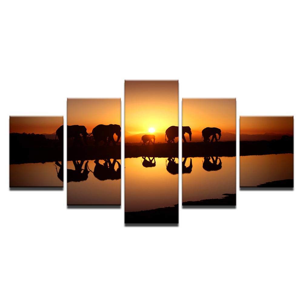 Peinture éléphant crépuscule en impression HD moderne pour mur de salon chic
