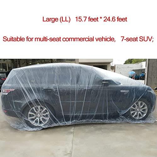 Image of LuliKa 3 Packs Disposable Car Cover Clear Plastic Car Cover Universal Rain Dust Garage Cover with Elastic Band Large (15.7FT x 24.6FT)