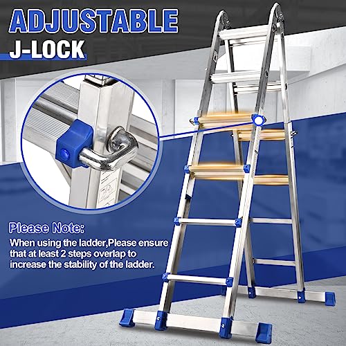 HBTower-Ladder-A-Frame-4-Step-Extension-Ladder-14-Ft-Multi-Position-Ladder-with-Removable-Tool-Tray-and-Stabilizer-Bar-330-lbs-Capacity-Telescoping-Ladder-for-Household-and-Outdoor-Work