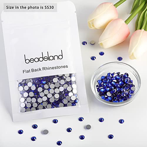 Image of Beadsland Flat Back Crystal Rhinestones, Sapphire, SS30, 576pcs | Flatback Glass Gems, 6.3-6.5mm, for Nail Art Craft, Glue Fix,Royal Blue