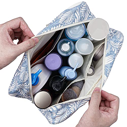 Full Size Toiletry Bag Women Large Cosmetic Bag Travel Makeup Bag Organizer Medicine Bag For Toiletries Essentials Accessories (Large, Blue Leaf) #TOP1