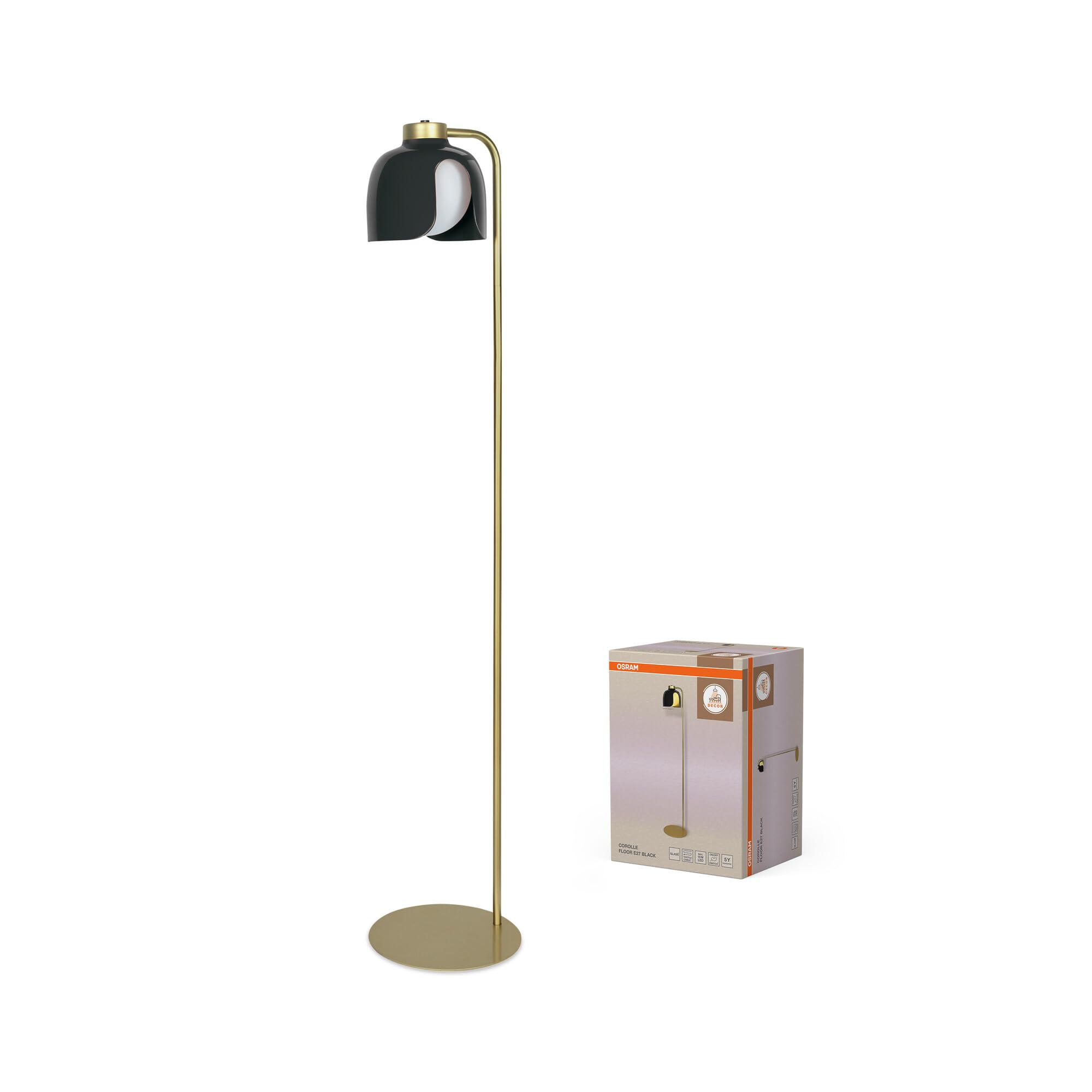 Osram Lampadaire DECOR Corolle, Métal Noir Verre, Version E27, 270mm,