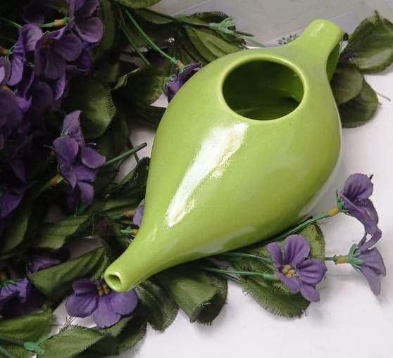 WITSOUL Ceramic Handmade JAL NETI POT/Ceramic Neti Pot/Pot for Healthy Sinuses for Nasal Cleansing (GREEN)