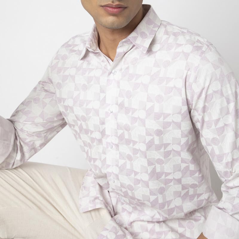 Image of MARK & ALBERT Men's Printed Full Sleeves Regular Fit Shirt Blue | 100% Cotton Stretchable Fabric