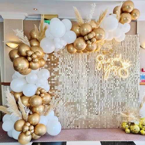Image of White and Gold Balloon Arch Kit, 140Pcs Matte White Metallic Gold and Gold Confetti Party Balloon Garland Kit for Wedding, Engagements, Birthday, Bridal Shower, Baby Shower Anniversary Decorations