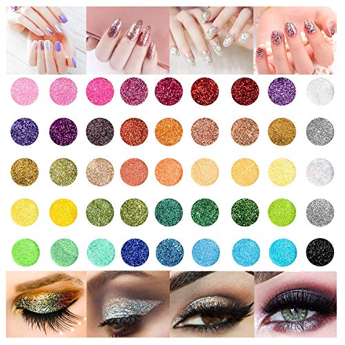 Magicdo Nail Glitter, 3D Nail Art Décoration avec Mini Bouteilles, Art Glitter Set, poudre de Pigment Poudre pour projets artistiques, Scrapbooking, ongles, visage, Eyes Art, 48 bouteilles Cover