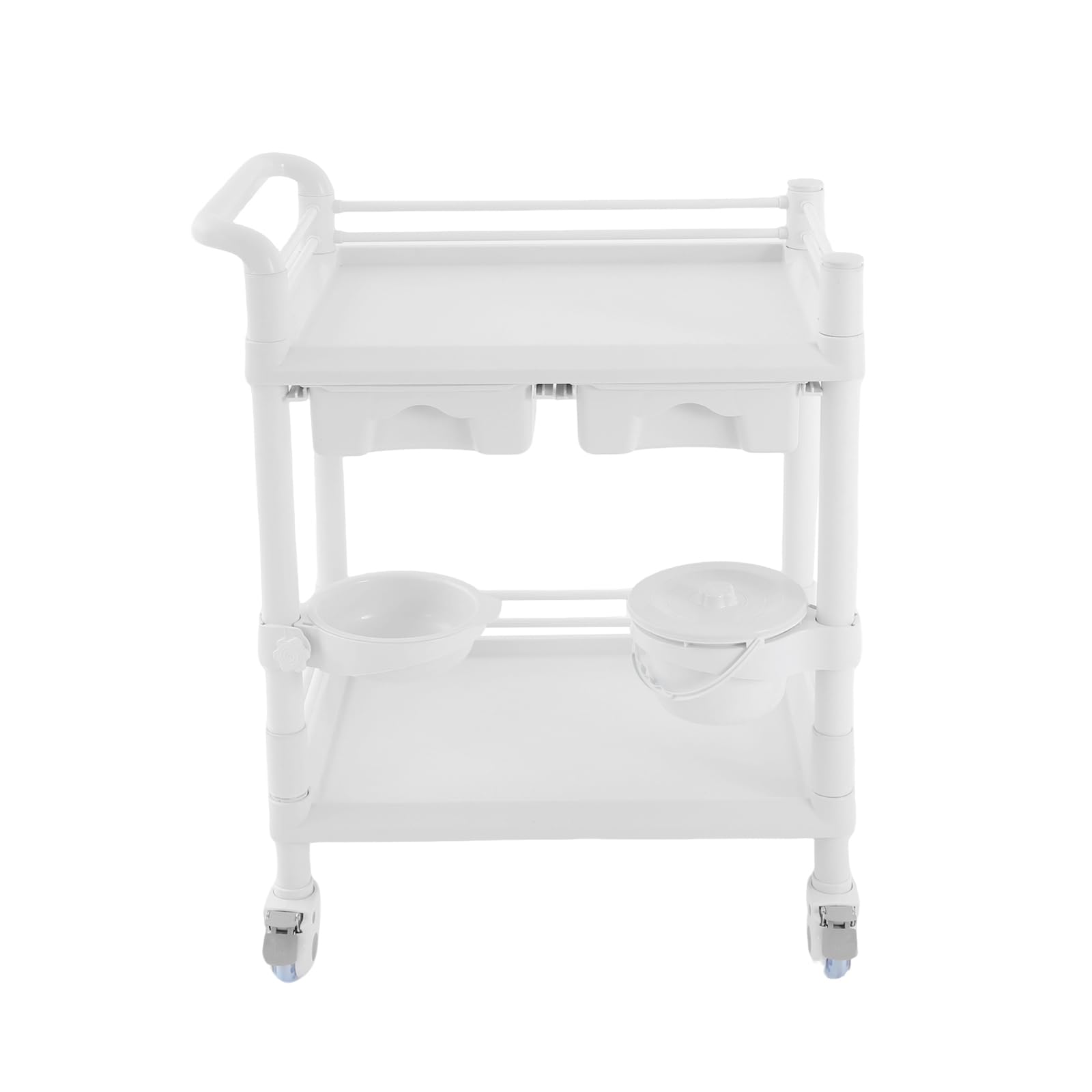 OUKANING Carrello medico con 2 cassetti e ruote dei freni, carrello da laboratorio arrotolabile in ABS, portata 90 kg, 64,5 x 44,5 x 90 cm, bianco multifunzionale per ospedale, studio cosmetico e