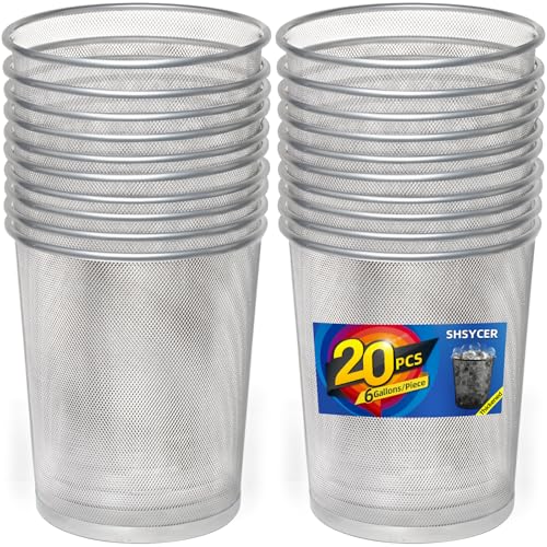 Image of 20PCS Mesh Trash Cans,6 Gal Mesh Office Trash Can, Silver Open Metal Wire Wastebaskets, Waste Basket Trash Can for Near Desk, Garbage Can,Recycling Garbage Container Bin for Office&Home