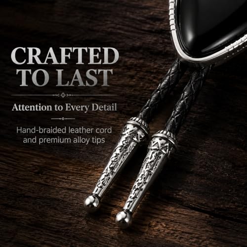 Image of Turquoise Bolo Tie for Men, Leather Braided Necktie Western Cowboy Bola Tie Costume Accessories for Men Women