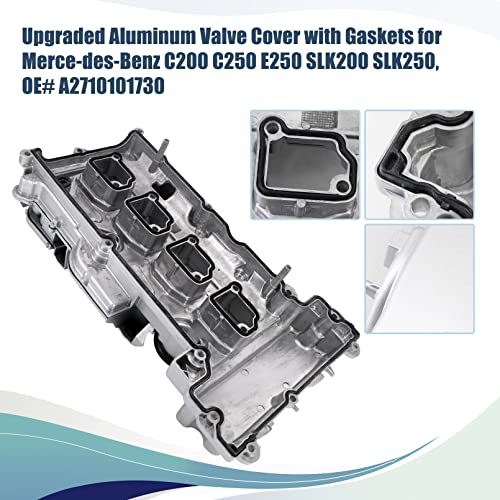 Image of Upgraded Aluminum Valve Cover with Gaskets Compatible with Merce-des-Benz C200 C250 E250 SLK200 SLK250, OE# A2710101730 2710101730
