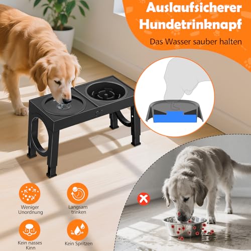 X XBEN 3-in-1 Erhöhte Hundenäpfe für Hunde mit 1,4L Auslaufsicherem Wassernapf und 1L Antischlingnapf, 5 Höhenverstellbar Futternapf für Mittlere Große Hunde, Rutschfester Hundenapf Futterstation