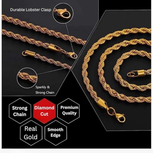 Italian 14K Solid Yellow Gold Rope Chain Necklace for Men & Women Radiant Diamond Cut with Lobster Claw Clasp 14K Real Gold Jewelry (1.5mm, 2mm, 2.3mm, 2.5mm, 3mm, 3.5mm, 4mm)4