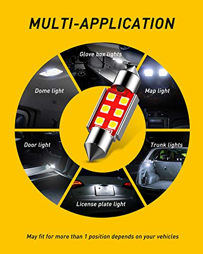 Image of AUXITO 578 LED Bulb White 41mm 42mm 212-2 211-2 Festoon LED Bulbs CANBUS Error Free 3030 Chipsets for Map Dome Courtesy Marker License Plate Turn Signal Parking Lights (6000K White, Pack of 4)