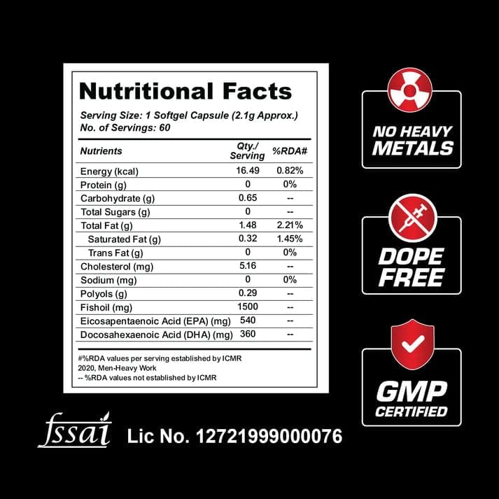Image of Iron Alpha Omega 3 Fish Oil Capsules, 1500mg Fish Oil with 360mg DHA & 540mg EPA, 60 Softgels