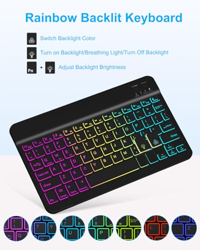 Image of EAMPANG Case with Keyboard Mouse for Samsung Galaxy Tab S10 Lite /S10 FE 5G /S9 FE 10.9 Inch /S9 11 Inch,7 Color Rainbow Backlit Detachable USB-C Keypad Magnetic Cover with Pencil Holder Black
