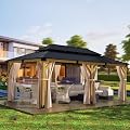 COSIEST 12x20FT Cedar Wood Gazebo, Outdoor Hardtop Gazebo with Galvanized Steel Gable Roof, Wooden Gazebo Pavilion for Patio Backyard Deck Lawn
