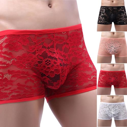Cambkatl Men's Floral Lace Sheer Boxers Shorts See Through Bikini Sexy Lingerie Nightclub Underwear Shorts2