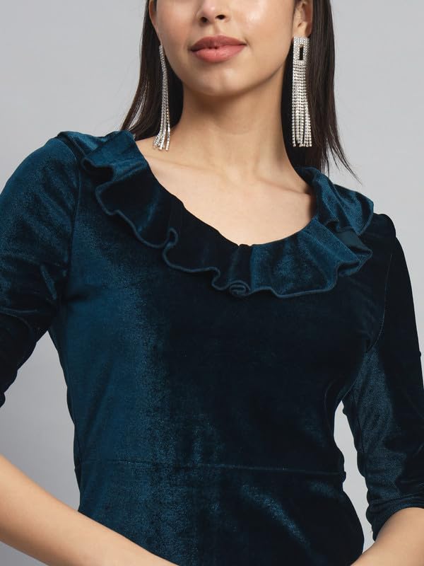 Image of Vaararo V-Neck Party Dress for Women Bodycon | Shiny Velvet Half Sleeves Above Knee Length Outfit