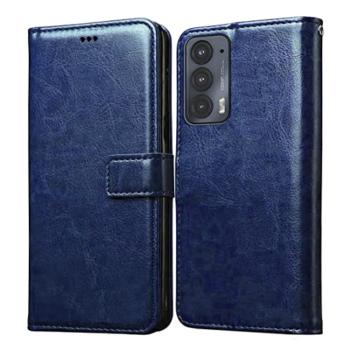 Image of Flip Cover Back Case for Motorola Edge 20 | Premium Leather Finish | Inbuilt Pockets & Stand | Flip Cover Back Case for Motorola Edge 20 (Blue)