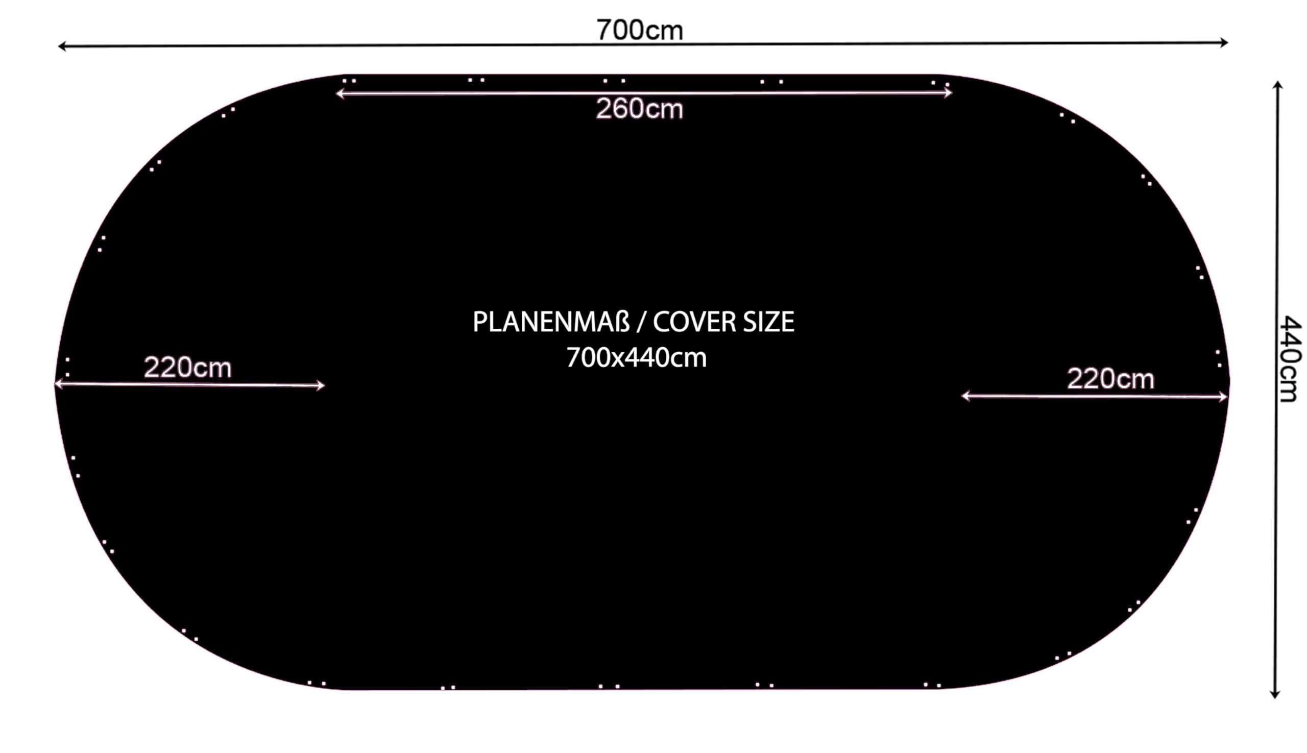 QUICK STAR Solarplane Pool Oval Planenmaß 700x440cm für Pools 625x360 cm Winterabdeckplane Poolabdeckung 200g/m³ Schwarz