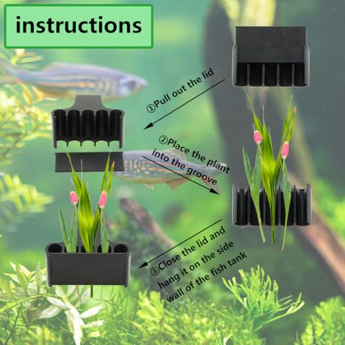 Image of Aquarium Plant Holder,Fish Tank Plant Holder,Aquarium lid Clips,Aquarium Plant Pot,Hydroponic Fish Tank Planter, Aquatic Plant Cup for Aquascape Decorations (Black, 2PCS Rimmed+Rimless)